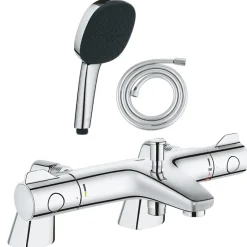 Grohe Pack mitigeur bain douche thermostatique Grohtherm 800 + douchette carré 2 jets + flexible* Robinet De Baignoire