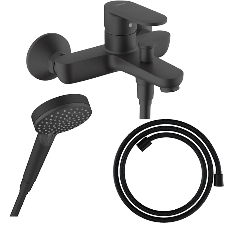 Hansgrohe Pack mitigeur bain douche Vernis Blend + Flexible Designflex + Pommeau Vernis Blend 100 Vario noir mat