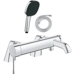 Grohe Pack mitigeur bain douche mécanique Essence + douchette carré 2 jets + flexible* Robinet De Baignoire
