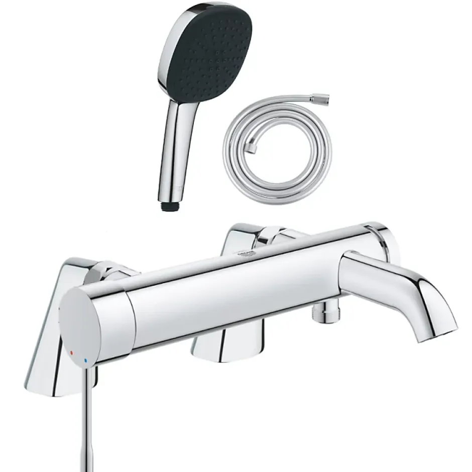 Grohe Pack mitigeur bain douche mécanique Essence + douchette carré 2 jets + flexible* Robinet De Baignoire