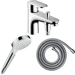 Hansgrohe Pack mitigeur bain douche monotrou Vernis Blend + Flexible Metaflex + Pommeau Crometta blanc/chromé* Robinet De Baignoire