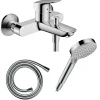 Hansgrohe Pack mitigeur bain douche mécanique Logis + Flexible Isiflex + Pommeau Vernis Blend 100 EcoSmart 2jets chromé* Robinet De Baignoire