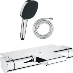 Grohe Pack mitigeur bain thermostatique Grohtherm 2000 + Douchette 2 jets Vitalio Comfort 110 + Flexible