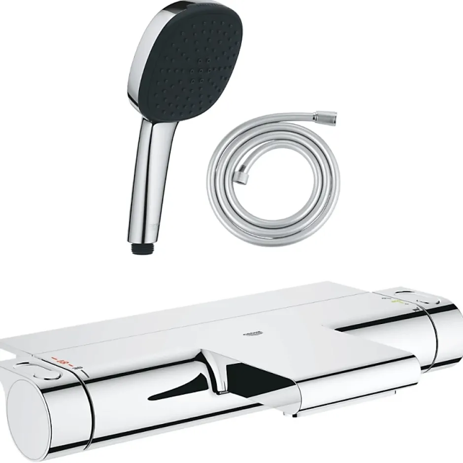 Grohe Pack mitigeur bain thermostatique Grohtherm 2000 + Douchette 2 jets Vitalio Comfort 110 + Flexible