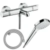 Hansgrohe Pack mitigeur bain thermostatique Ecostat Comfort + Flexible Designflex 1,6m + Pommeau Croma Select E EcoSmart chromé* Robinet De Baignoire