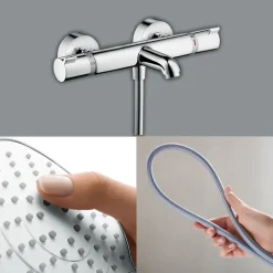 Hansgrohe Pack mitigeur bain thermostatique Ecostat Comfort + Flexible Designflex 1,6m + Pommeau Croma Select E EcoSmart chromé* Robinet De Baignoire