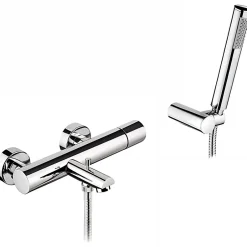 Sanindusa Pack mitigeur bain-douche thermostatique Single Plus avec douchette et support mural chromé* Robinet De Baignoire