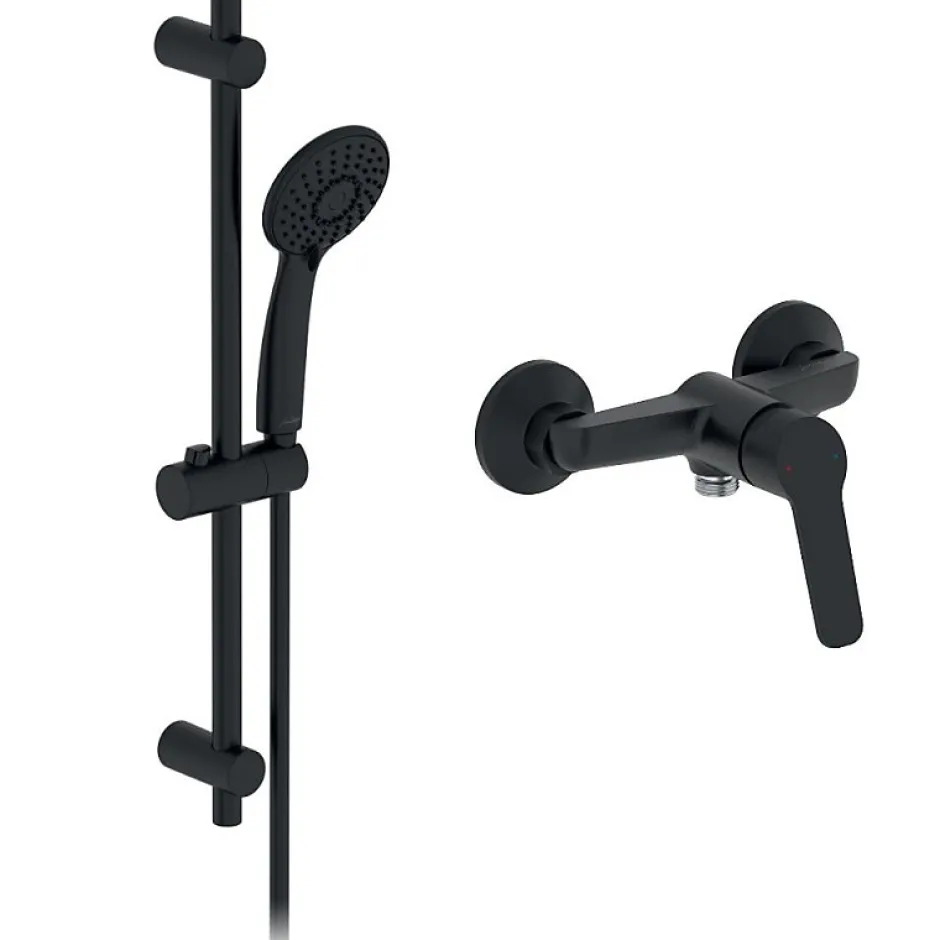 Jacob Delafon Pack mitigeur de douche mécanique Aimé noir + barre + pommeau de douche