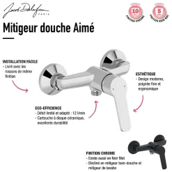 Jacob Delafon Pack mitigeur de douche mécanique Aimé noir + barre + pommeau de douche