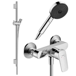 Hansgrohe Pack mitigeur douche mécanique Logis + Barre Unica S Puro + flexible + Pommeau Pulsify Select 3 jets chromé* Colonne De Douche Mécanique