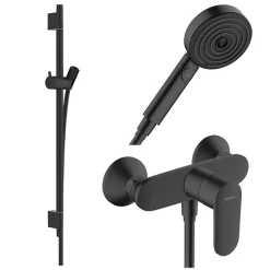 Hansgrohe Pack mitigeur douche mécanique Vernis Blend + Barre Unica S Puro + flexible + Pommeau Pulsify Select 3 jets noir mat