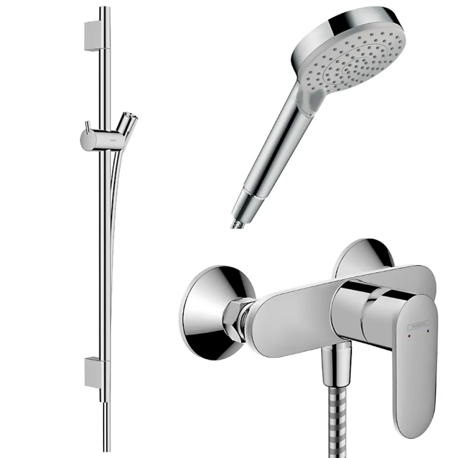 Hansgrohe Pack mitigeur douche mécanique Vernis Blend + Barre Unica S Puro + flexible + Pommeau 2 jets Vernis Blend* Colonne De Douche Mécanique