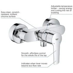 Grohe Pack mitigeur douche mécanique Start 2021 + ensemble de douche 2 jets Vitalio Start avec barre chromé