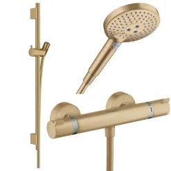Hansgrohe Pack mitigeur douche thermostatique Ecostat Comfort + Barre Unica + flexible + Pommeau Raindance 3 jets bronze brossé* Colonne De Douche Thermostatique