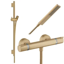Hansgrohe Pack mitigeur douche thermostatique Ecostat Comfort + Barre Unica S Puro + flexible + Pommeau Pulsify E bronze brossé* Colonne De Douche Thermostatique