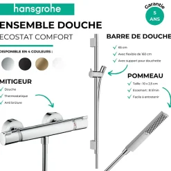Hansgrohe Pack mitigeur douche thermostatique Ecostat Comfort + Barre Unica S Puro + flexible + Pommeau Pulsify E bronze brossé* Colonne De Douche Thermostatique