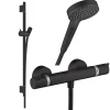 Hansgrohe Pack mitigeur douche thermostatique Ecostat Comfort + Barre Unica S Puro + flexible+ Pommeau Vernis Blend Vario noir mat* Colonne De Douche Thermostatique