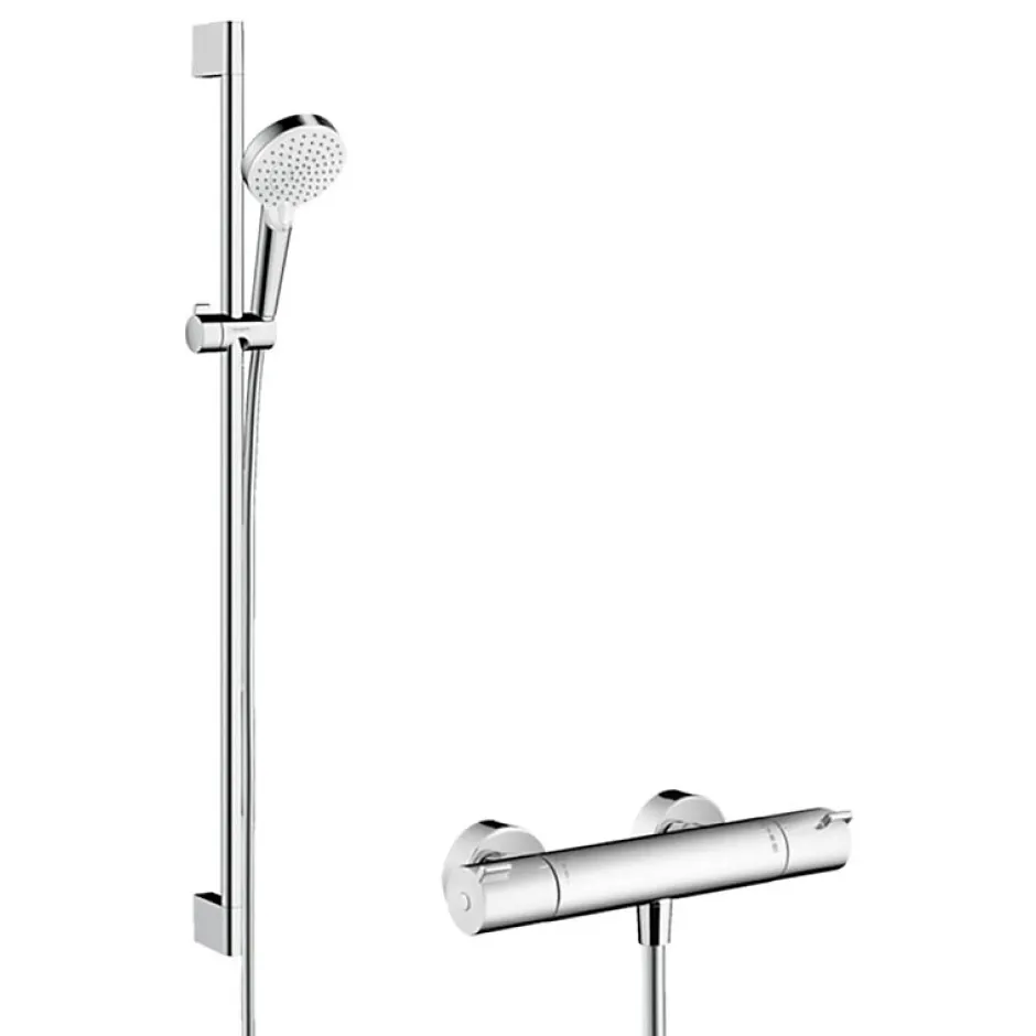 Hansgrohe Pack mitigeur douche thermostatique Ecostat 1001 CL + Barre et pommeau de douche Crometta Vario 2 jets Chromé