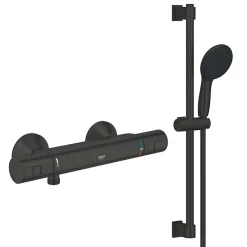 Grohe Pack mitigeur douche thermostatique Precision Start noir mat + ensemble Vitalio Start avec barre