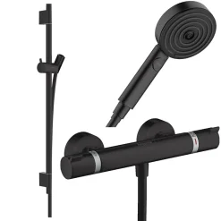 Hansgrohe Pack mitigeur douche thermostatique Ecostat Comfort + Barre Unica + flexible + Pommeau Pulsify Select 3 jets noir mat* Colonne De Douche Thermostatique