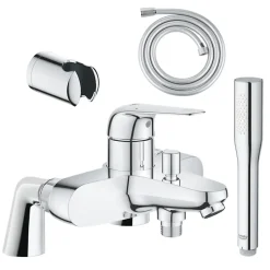 Grohe Pack mitigeur mécanique Swift avec colonnettes + Douchette 1 jet Vitalio Get Stick + Flexible 1750 mm* Robinet De Baignoire