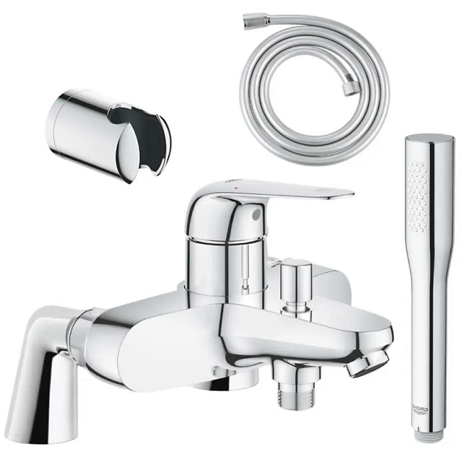 Grohe Pack mitigeur mécanique Swift avec colonnettes + Douchette 1 jet Vitalio Get Stick + Flexible 1750 mm* Robinet De Baignoire