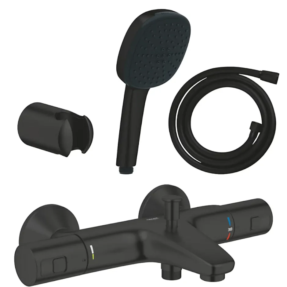 Grohe Pack mitigeur Thermostatique bain douche Precision Start + Douchette 2 jets Vitalio Comfort 110 avec flexible et support