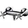 Sanindusa Pack mélangeur douche à croisillons Rimini chrome livré avec douchette, flexible et support