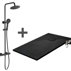 Stano Pack Receveur de douche 90 x 140 cm extra plat noir + Colonne de douche thermostatique* Receveur De Douche