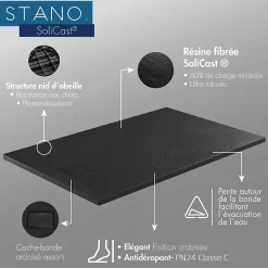 Stano Pack Receveur de douche 90 x 140 cm extra plat noir + Colonne de douche thermostatique* Receveur De Douche