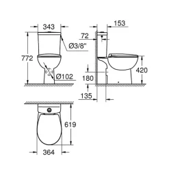 Grohe PACK WC à poser Bau Ceramic + Tabouret physiologique Bois* Wc À Poser