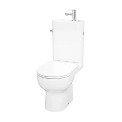GoodHome Pack WC à poser sans bride vortex avec lave-mains intégré, abattant déclipsable et frein de chute, sortie horizontale, Cavally