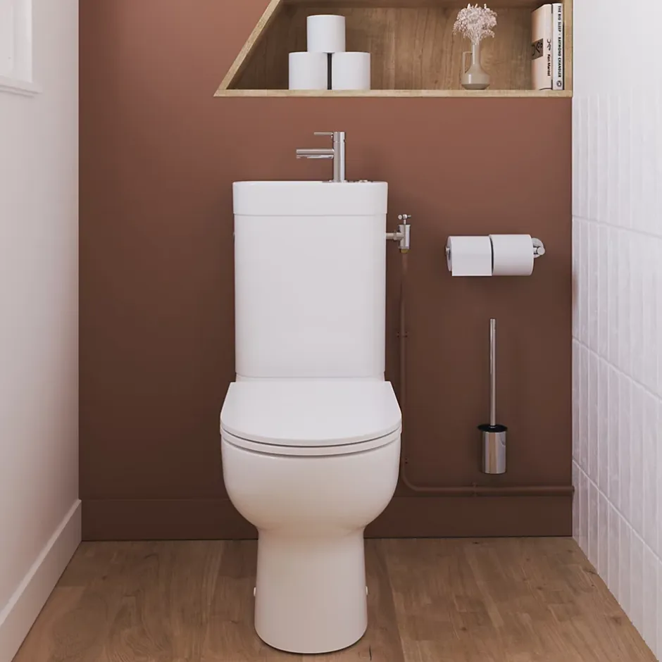 GoodHome Pack WC à poser sans bride vortex avec lave-mains intégré, abattant déclipsable et frein de chute, sortie horizontale, Cavally