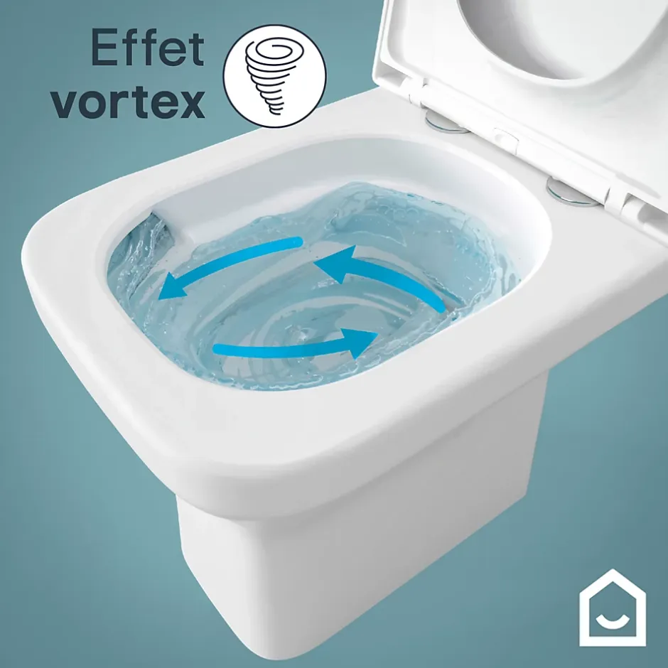 GoodHome Pack WC à poser sans bride vortex avec abattant déclipsable et frein de chute, sortie horizontale, Teesta* Wc À Poser