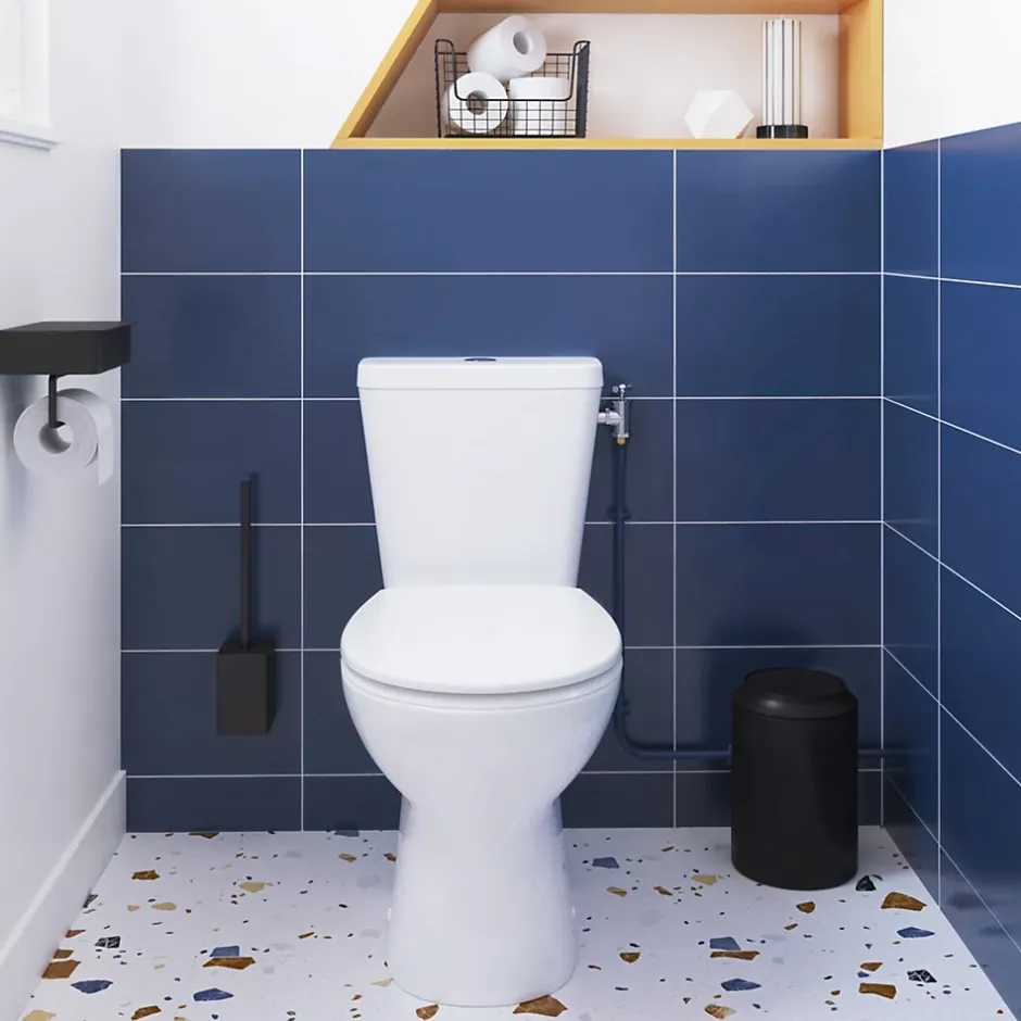 GoodHome Pack WC à poser sans bride avec abattant déclipsable et frein de chute, sortie verticale, NF, Tasi