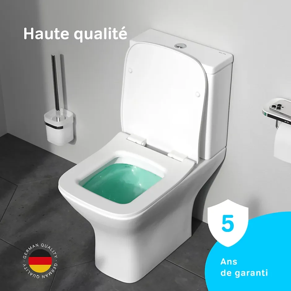 Am.Pm Europe Pack WC à poser sortie horizontale sans bride, Gem, avec couvercle de siège Softclosing, FlashClean, CGA8601PSC Blanc AM.PM