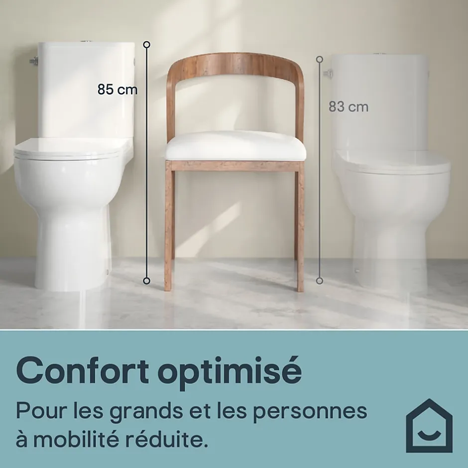 GoodHome Pack WC à poser sur-élevé sans bride vortex avec abattant déclipsable et frein de chute, sortie horizontale, Cavally* Wc À Poser