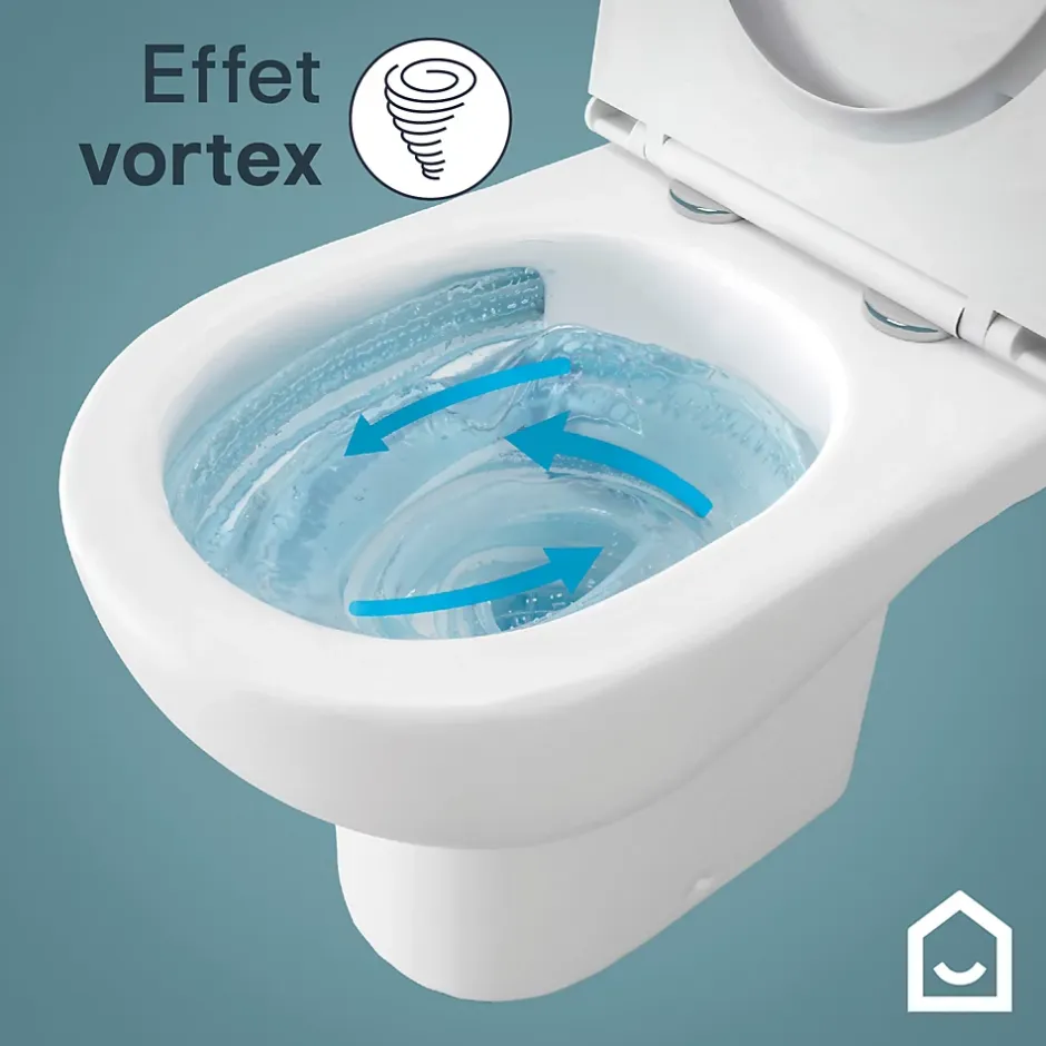 GoodHome Pack WC à poser sur-élevé sans bride vortex avec abattant déclipsable et frein de chute, sortie horizontale, Cavally* Wc À Poser
