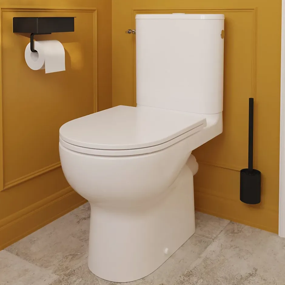 GoodHome Pack WC à poser sur-élevé sans bride vortex avec abattant déclipsable et frein de chute, sortie horizontale, Cavally* Wc À Poser