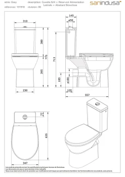 Sanindusa Pack WC au sol céramique traditionnelle Easy évac. arrière alim. chasse par le côté abattant frein de chute blanc* Wc À Poser