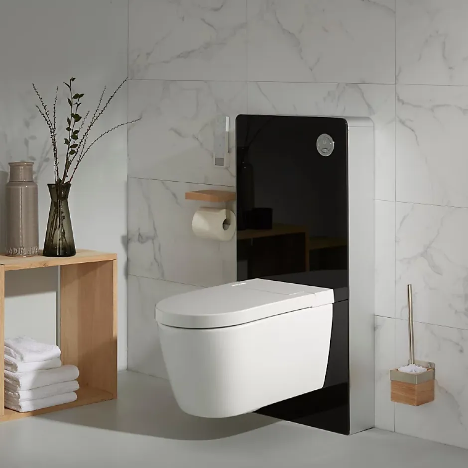 Planète Bain Pack WC Bati support mural avec cuvette lavante - Façade noire - WC japonais - Tesa