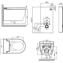 Planète Bain Pack WC Bati support mural avec cuvette lavante - Façade noire - WC japonais - Tesa