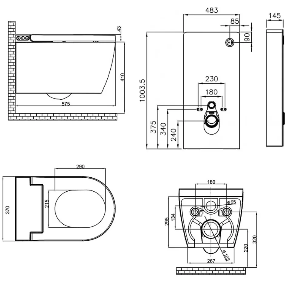 Planète Bain Pack WC Bati support mural avec cuvette lavante - Façade noire - WC japonais - Tesa