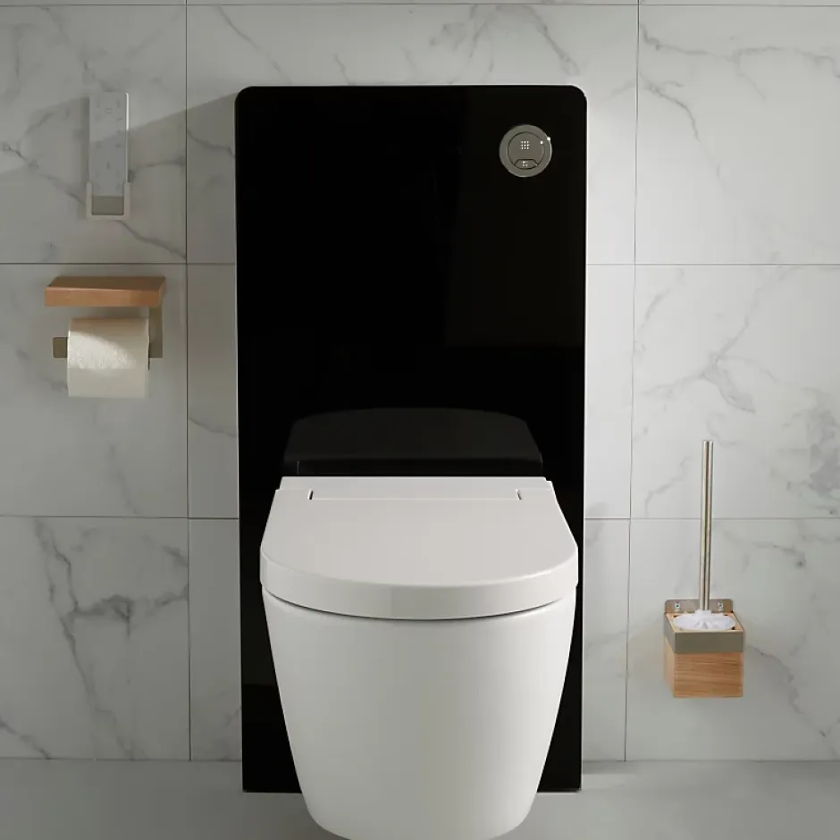Planète Bain Pack WC Bati support mural avec cuvette lavante - Façade noire - WC japonais - Tesa