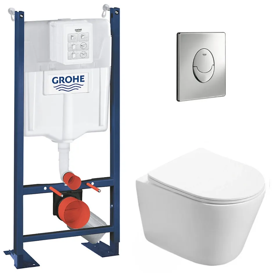Swiss Aqua Technologies Pack WC Bâti autoportant + WC Infinitio sans bride + Plaque chrome* Wc Suspendu