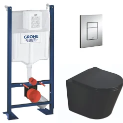 Swiss Aqua Technologies Pack WC Bâti autoportant + WC Infinitio noir sans bride + Plaque chrome* Wc Suspendu