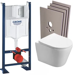 Swiss Aqua Technologies Pack WC Bâti autoportant + WC sans bride SAT Infinitio + Abattant softclose + Plaque Chrome mat + Set habillage* Wc Suspendu