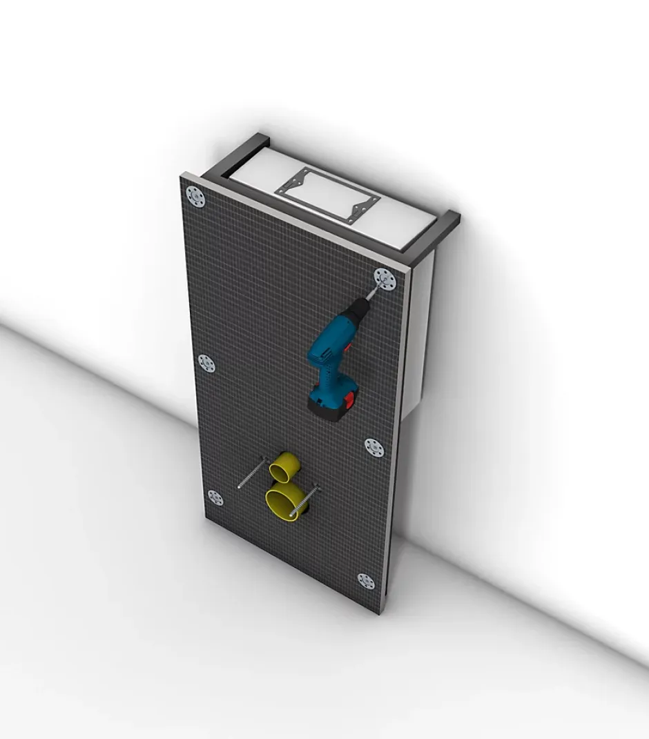 Swiss Aqua Technologies Pack WC Bâti autoportant + WC sans bride SAT Infinitio + Abattant softclose + Plaque Chrome mat + Set habillage* Wc Suspendu