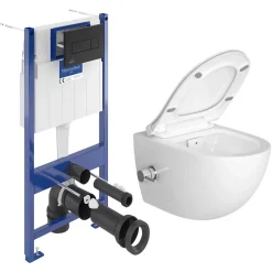 Villeroy & Boch Pack WC Bâti sol mur + WC SAT + bidet thermostatique + Abattant SoftClose + Plaque (VCNSATCL4)