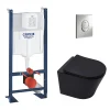 Swiss Aqua Technologies Pack WC Bâti-autoportant Rapid SL + WC Infinitio sans bride noir mat + Abattant softclose + Plaque chrome
